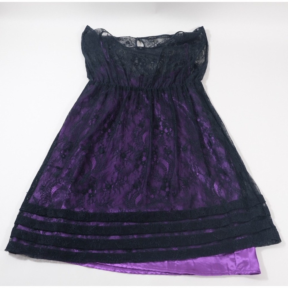 Heritage 1981 Dress Juniors L Purple Black Lace Babydoll Mini Sleeveless Gothic